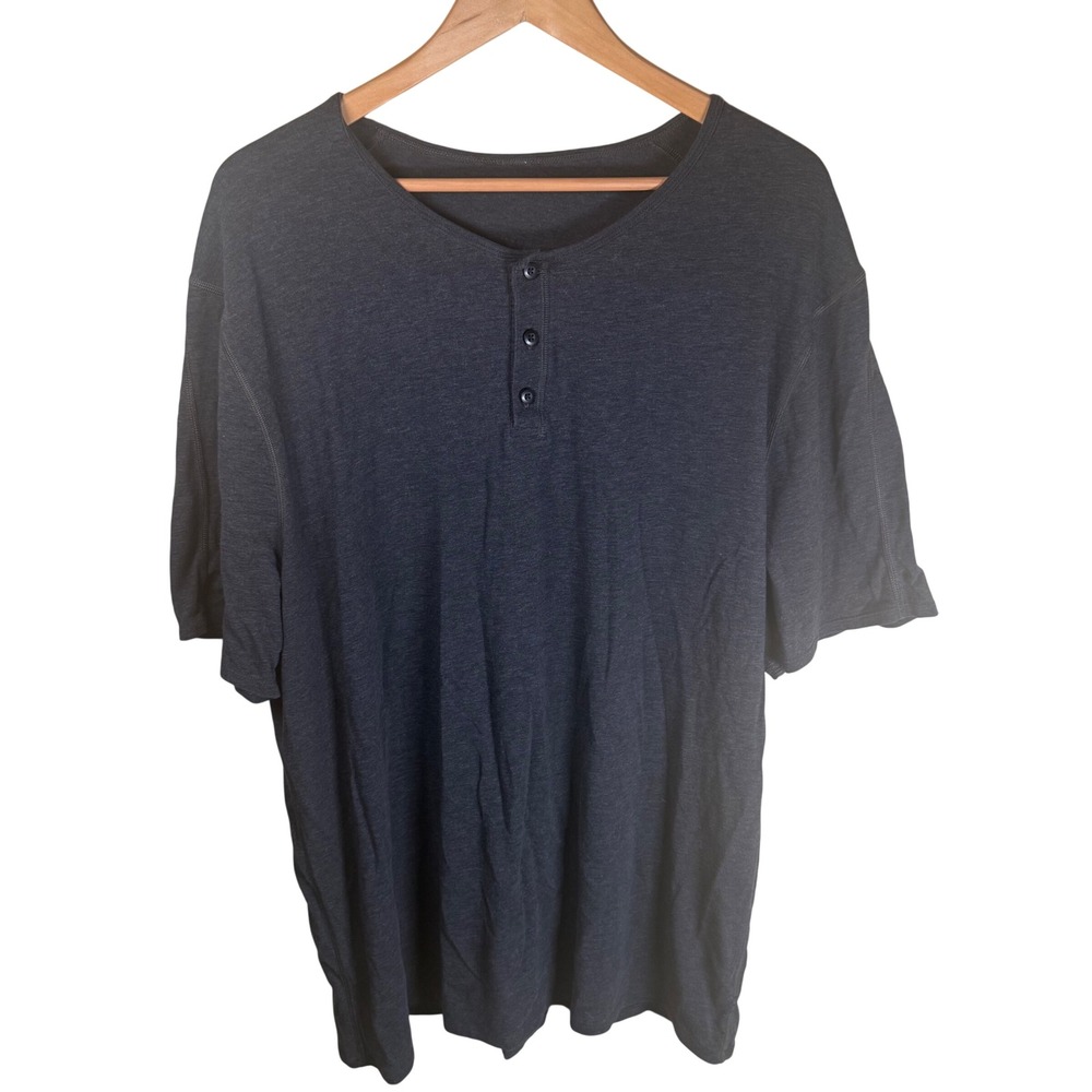 Lululemon Henley Shirt Mens‎ XXL Gray Heathered Short Sleeve Activewear Tech Tee